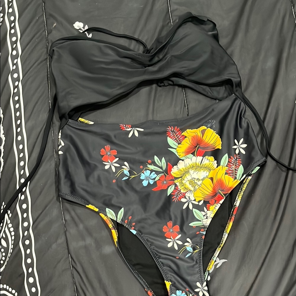 Floral Black One Piece Swimsuit